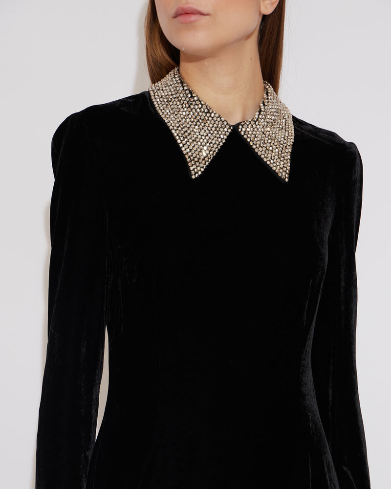 miu miu velvet mini dress Black velvet mini dress with crystal embellished collar THE MODAOLOGY