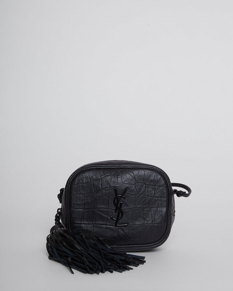 Monogrammed Leather Tassel Zipper Pouch