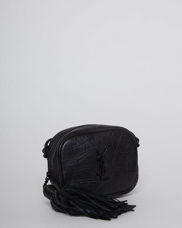 Croc Embossed YSL Monogram Blogger Bag with Tassel Zip