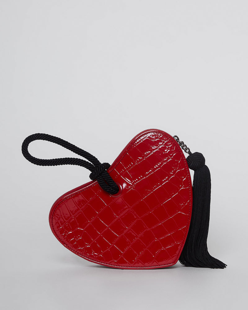 Saint Laurent Red Croc Embossed Patent Leather Sac Coeur Heart Shaped  Clutch Saint Laurent Paris