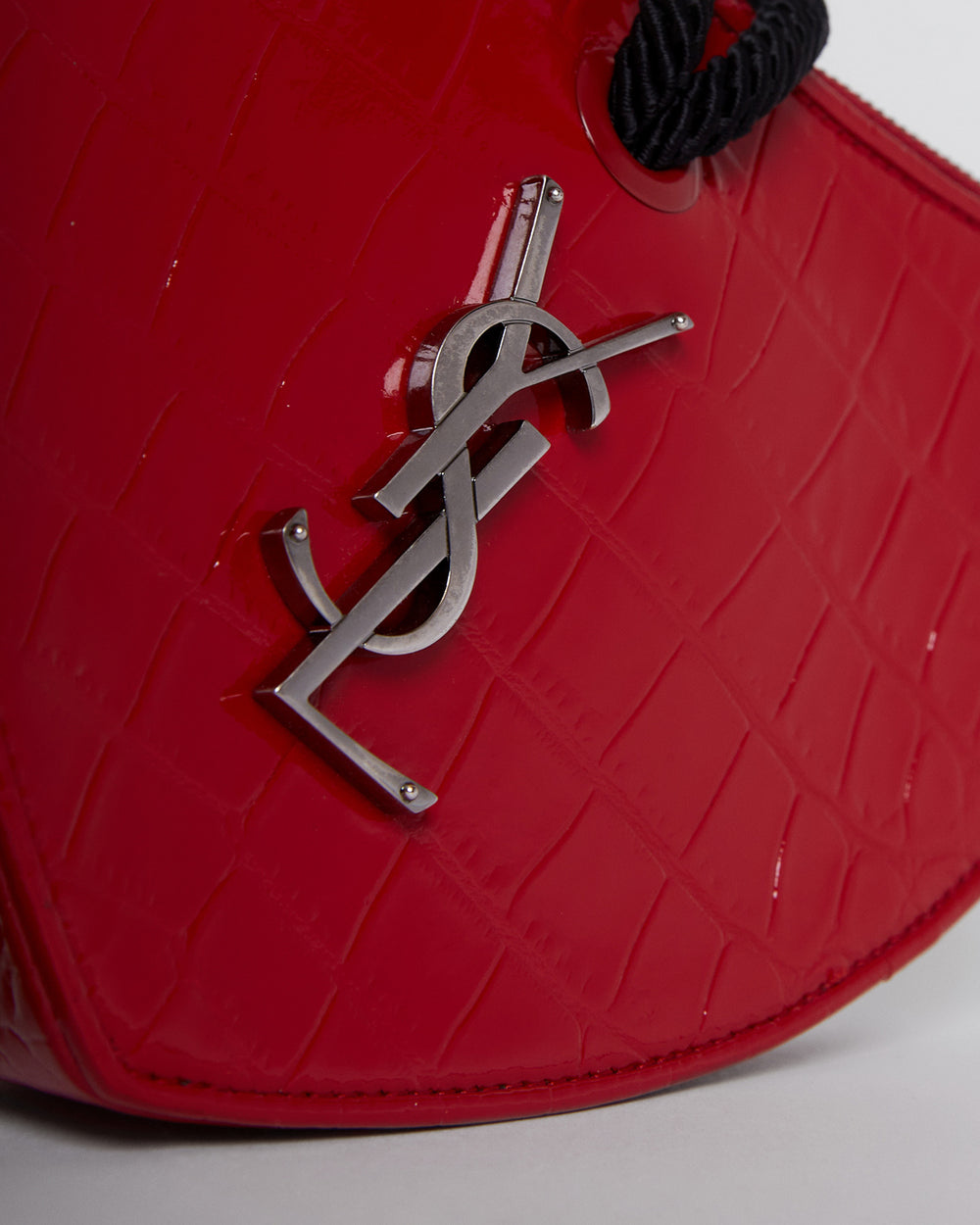 YSL Sac Coeur Heart Shaped Clutch IN CROCODILE EMBOSSED RED SHINY LEAT THE MODAOLOGY