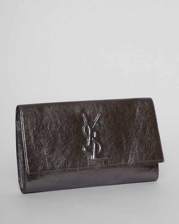 YSL Silver Leather Belle De Jour Clutch Bag