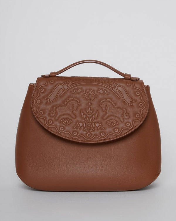 Brown Calfskin handbag with embossed detailing