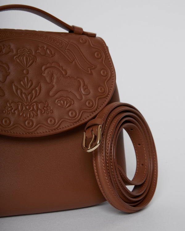 Brown Calfskin handbag with embossed detailing