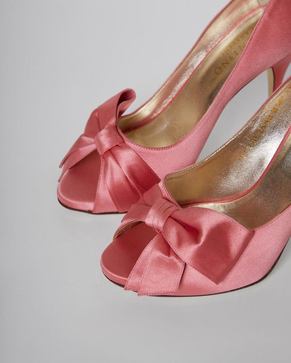 Satin Bow Heels in Rose Pink
