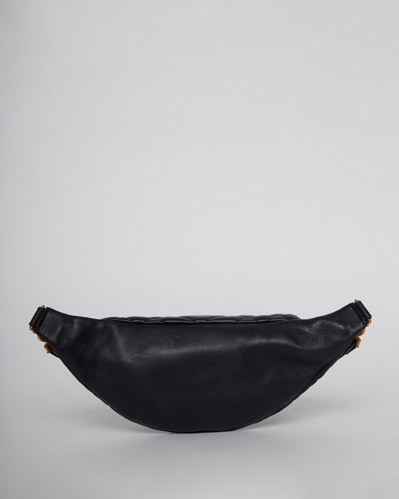 Black Quilted Leather Medusa Belt Bag