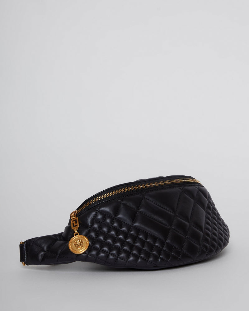 Black Quilted Leather Medusa Belt Bag