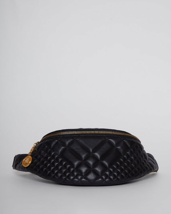 Black Quilted Leather Medusa Belt Bag