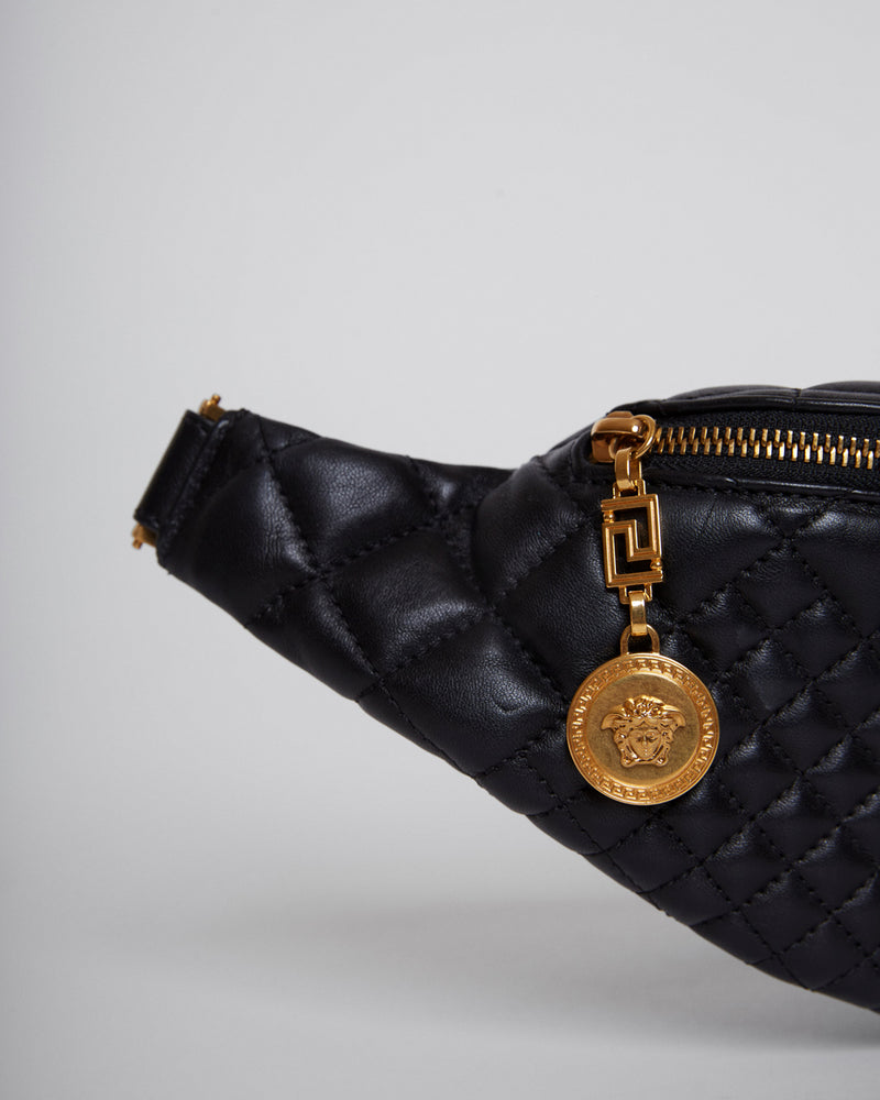 Black Quilted Leather Medusa Belt Bag