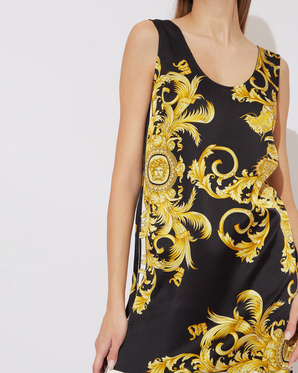 Silk mini dress with Versace signature Medusa print – THE